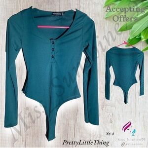 Pretty Little Thing - Sz 4 - long sleeve bodysuit - high leg - thong bottom